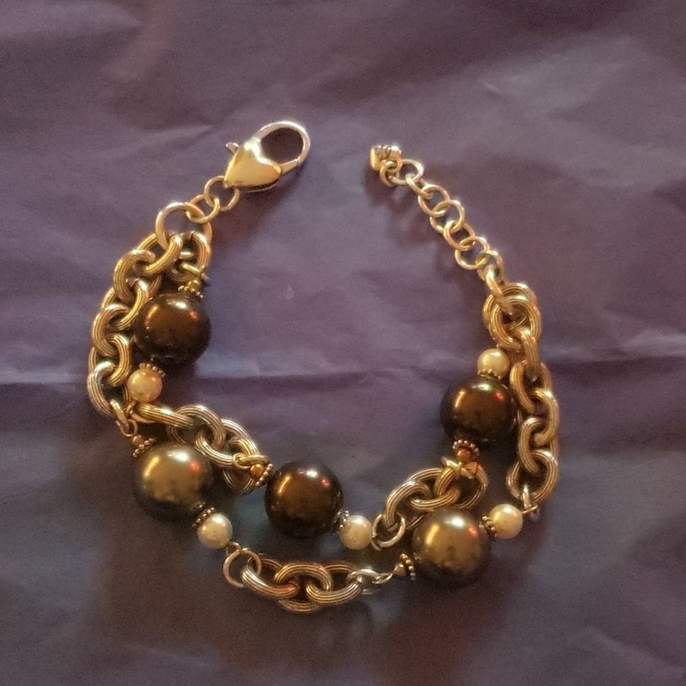 Brighton BAUBLE BATH Gray Glass Pearl and Globe Bracelet